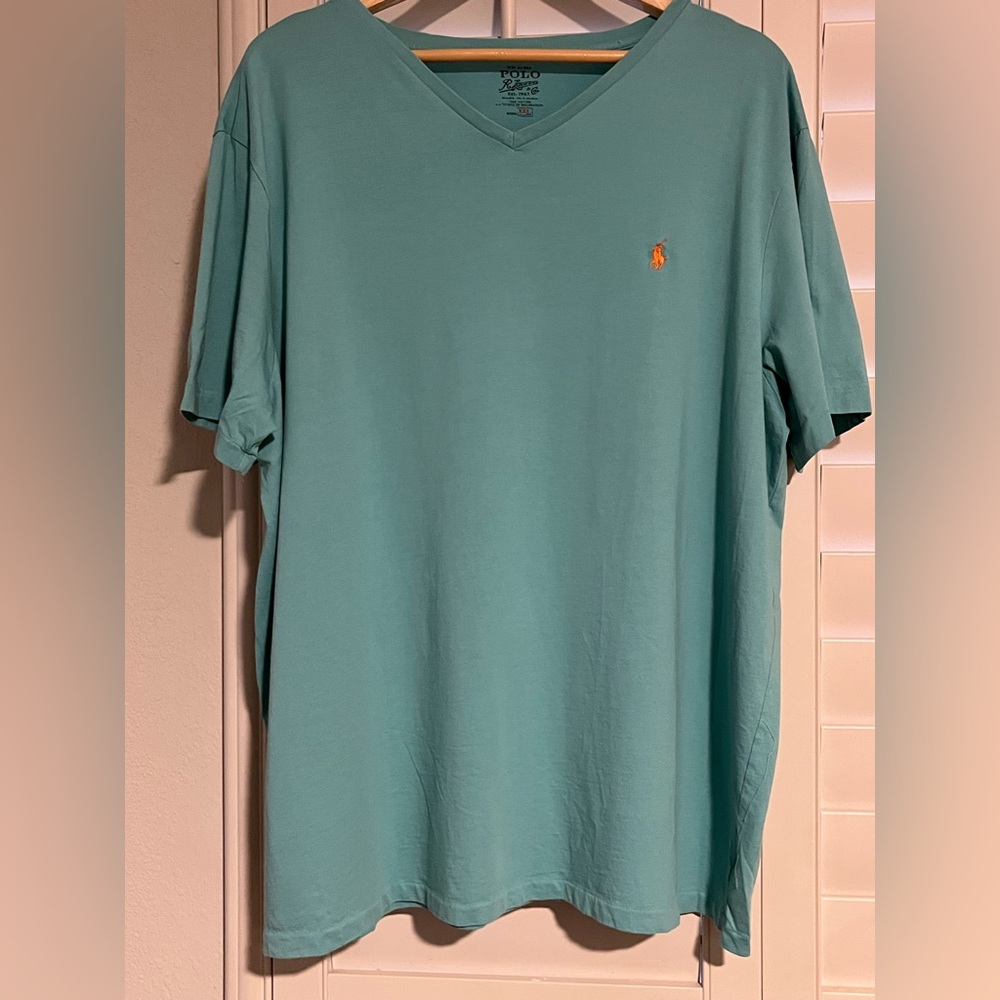 Polo by Ralph Lauren Men's Aqua V-Neck Tee XXL